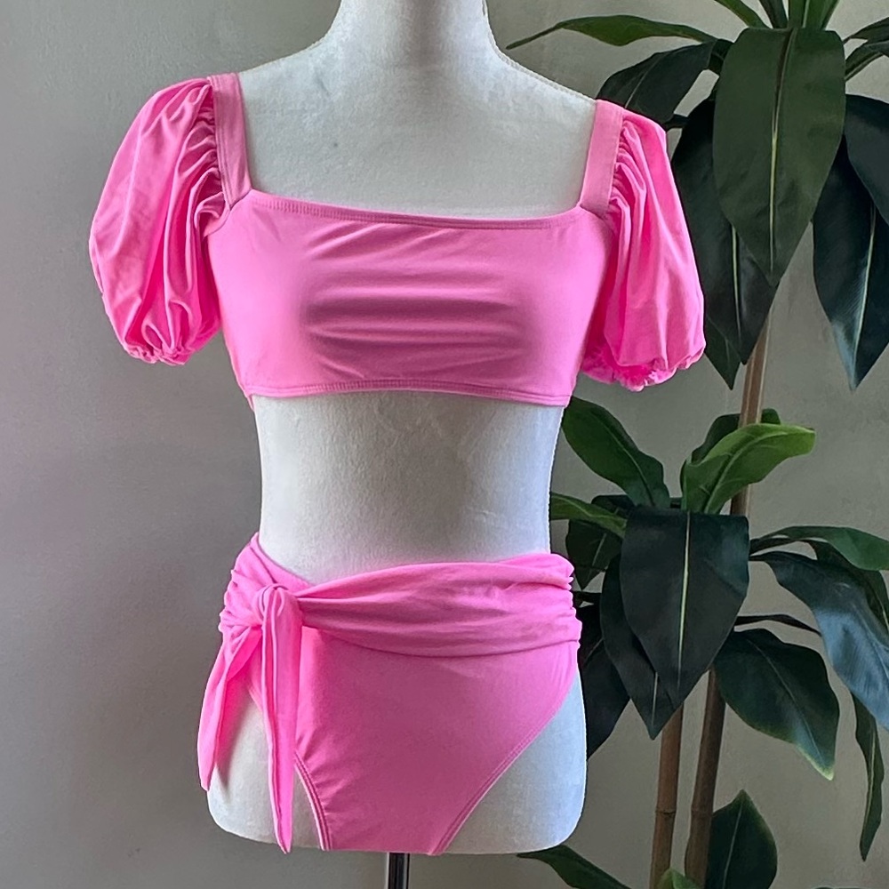 SHEIN Pink Puff Sleeve Bikini M